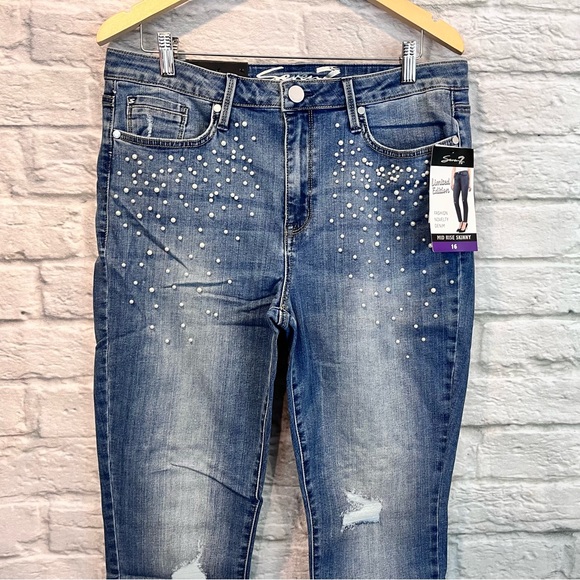NWT Seven7 Size 16 Mid Rise Skinny Starling  Pearl Jeans Fashion Novelty Denim - Picture 3 of 10